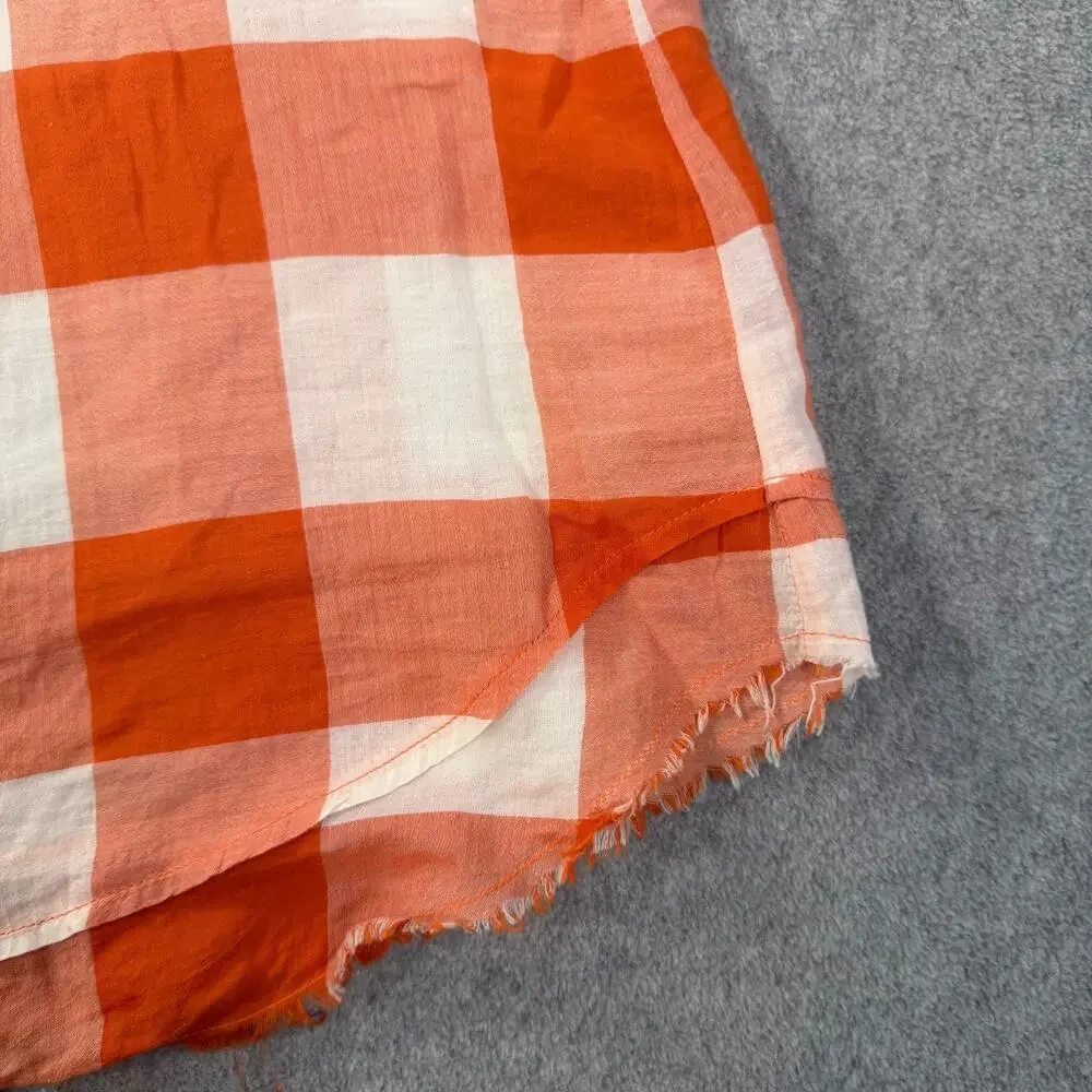 Maeve Orange and White Gingham Button-Front Blouse - Picture 2 of 10